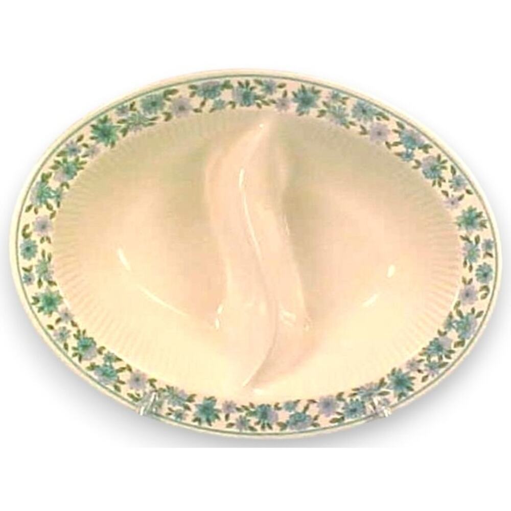 Claridge Mystic Vegetable Bowl Divided Serving Blue Purple Flowers Japan